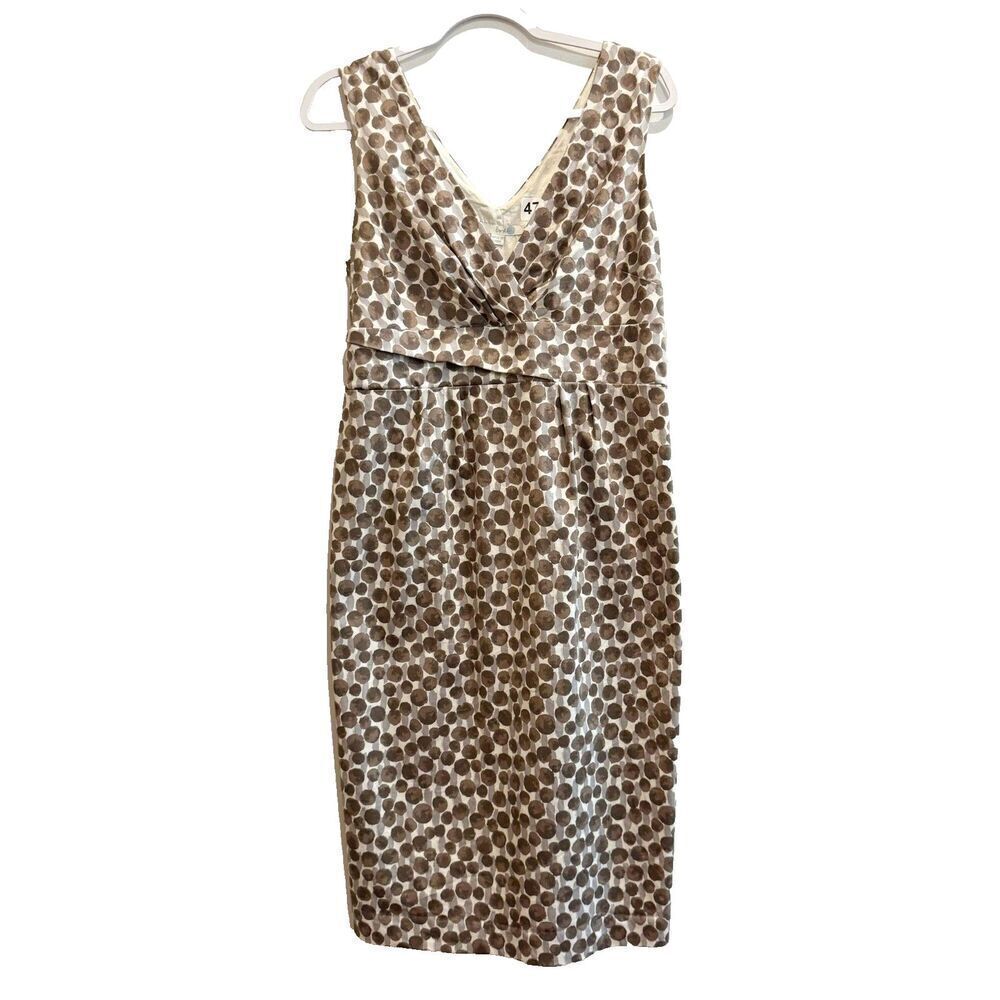Boden Womens Mocha Gray Sheath Dress 10L Polka Dots V Neck Pullover Sleeveless